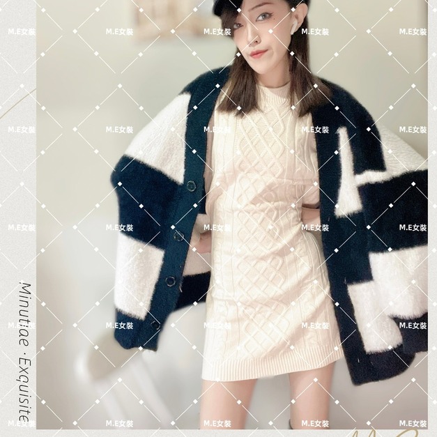 ｜ℳℰ ｜撞色針織毛毛外套