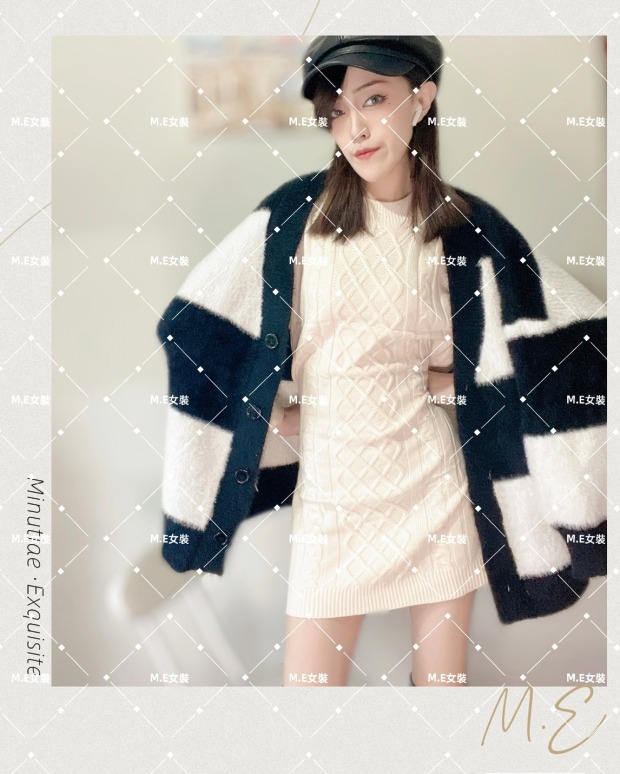 ｜ℳℰ ｜撞色針織毛毛外套