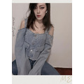 ｜ℳℰ ｜復古牛仔吊帶一字領上衣