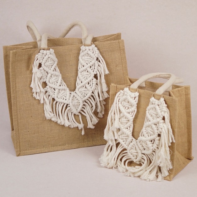 MUJI黃麻購物袋外掛波西米亞編織裝飾