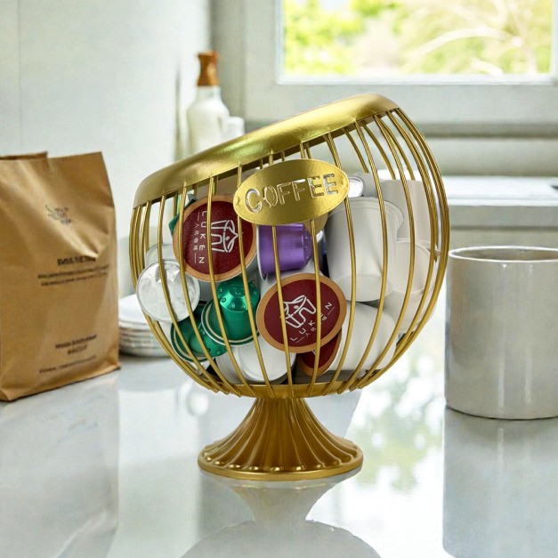 北歐風金屬鐵藝鏤空收納籃（高款）｜香檳金