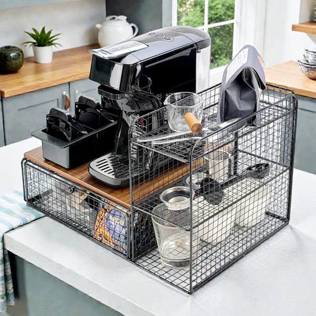 金屬鐵藝網格咖啡機置物收納架｜經典黑