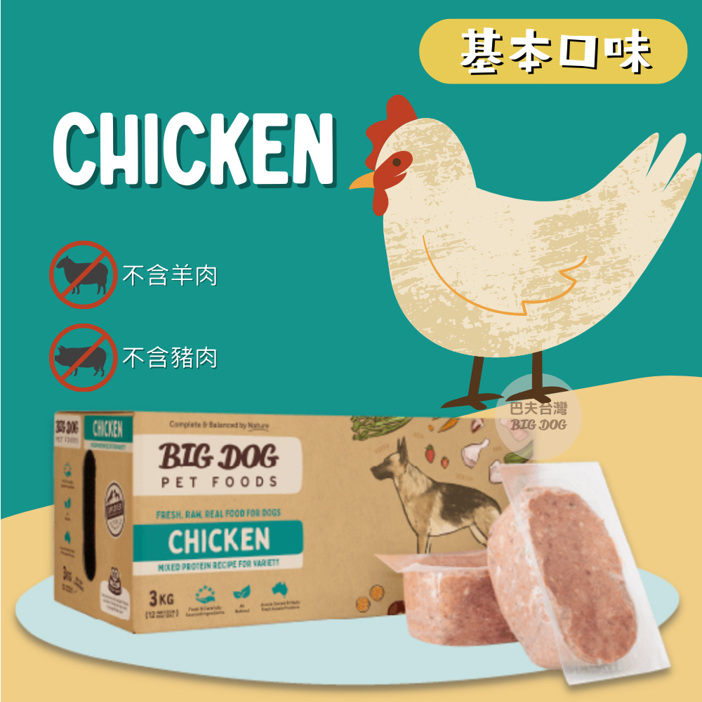 【贈500元券】澳洲BIG DOG犬用生食肉餅｜雞肉