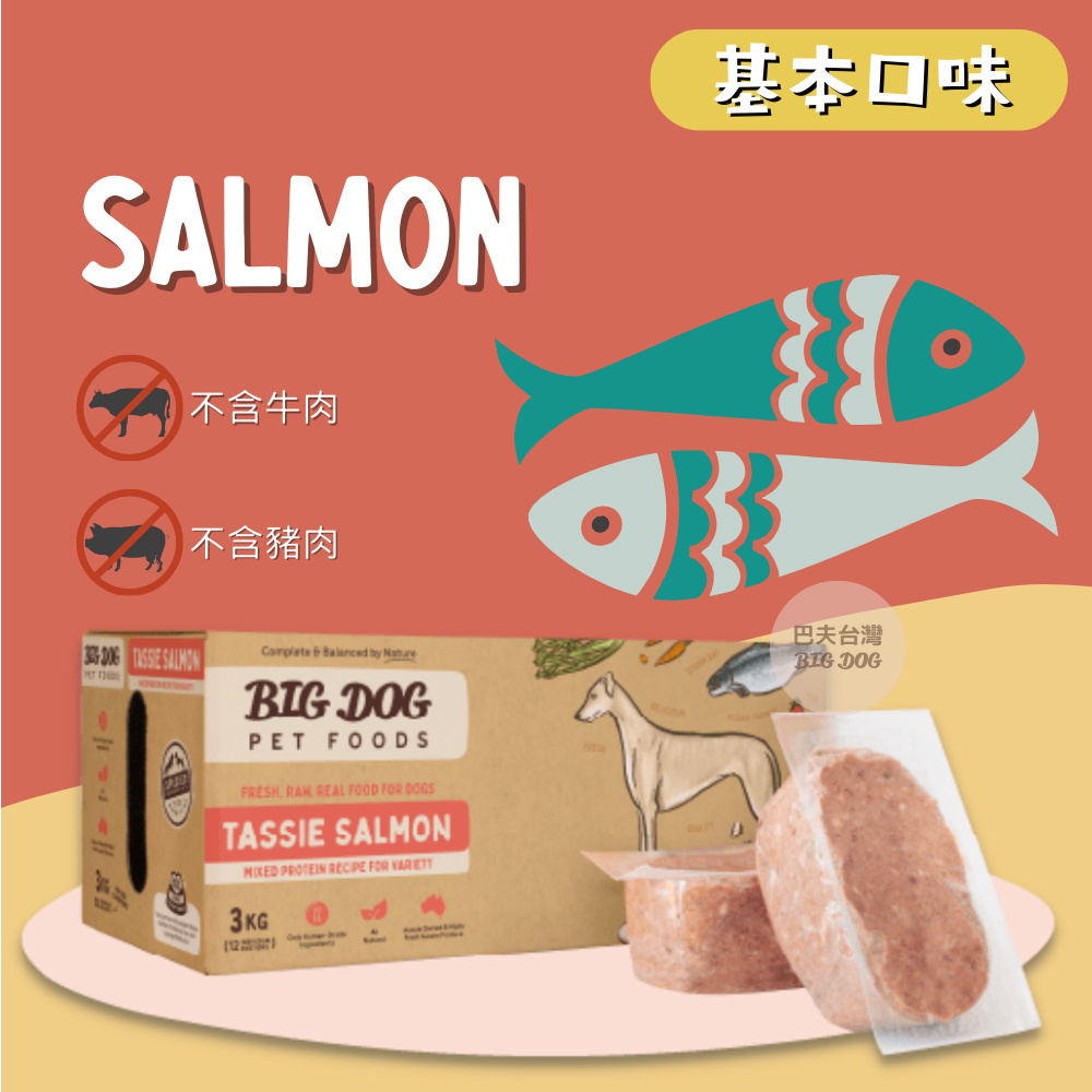 【贈500元券】澳洲BIG DOG犬用生食肉餅｜鮭魚