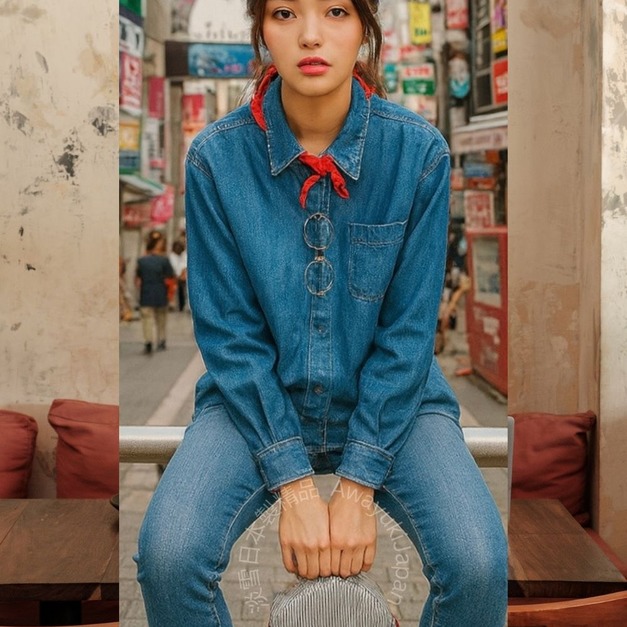 日本製 丹寧系列圓形隨行包(牛仔條紋款)