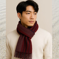 日本製 羊毛圍巾_（波爾多平衡）-酒紅灰(32x156cm)_2