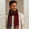 日本製 羊毛圍巾_（波爾多平衡）-酒紅灰(32x156cm)