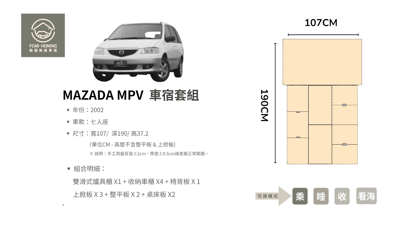 MazdaMPV車宿改裝,露營車,車床生活,躲貓無痕車宿,車宿模組