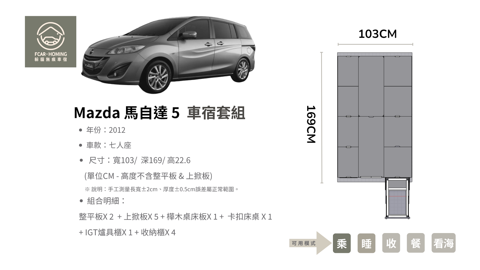 Mazda5車宿改裝,露營車,車床生活,躲貓無痕車宿,車宿模組