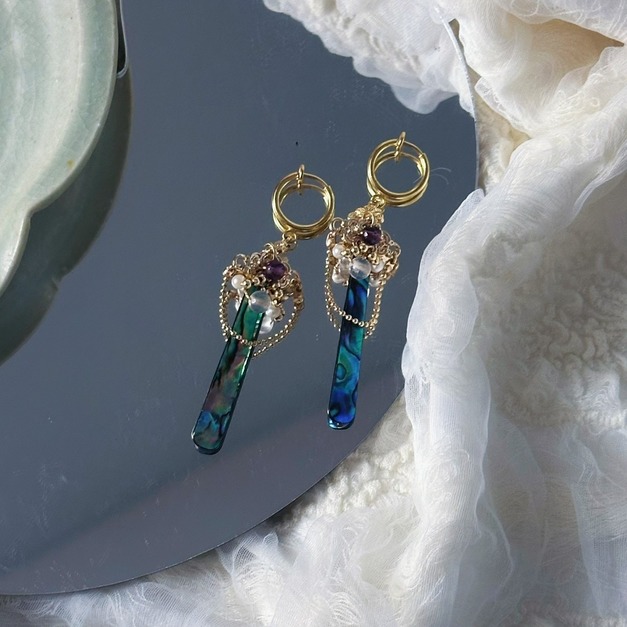 【鏡花水月-鏡觀水月】垂墜式耳環