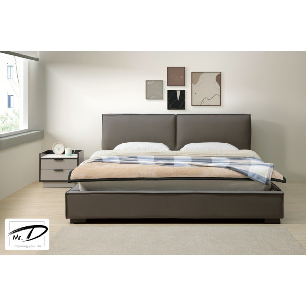 B3055 20-02  亞利斯6尺半牛皮床台 (內崁包邊)