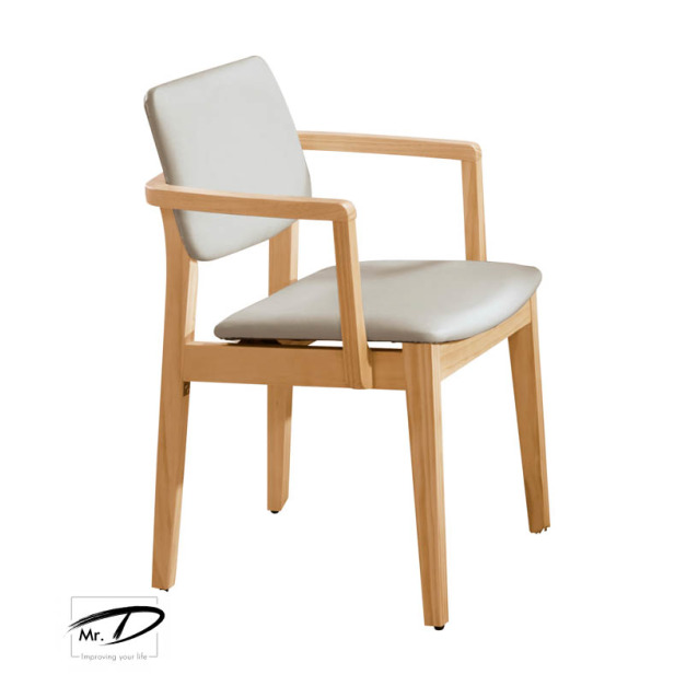 B2249 518-02 莫德原木雙扶手亞麻皮餐椅 (白皮)