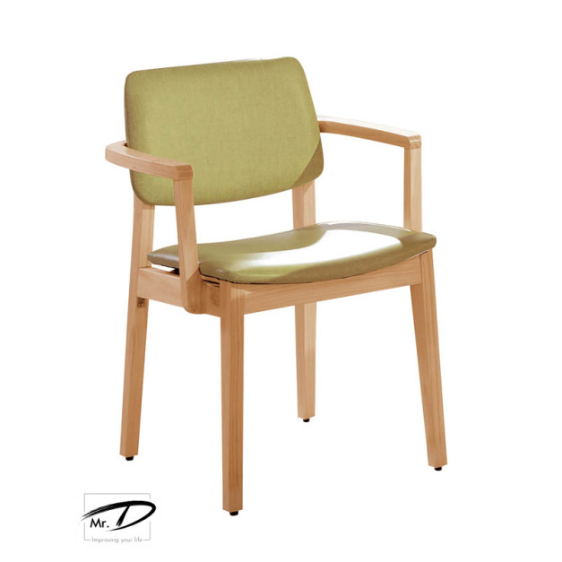 B2250 518-03 莫德原木雙扶手亞麻皮餐椅  (綠皮)