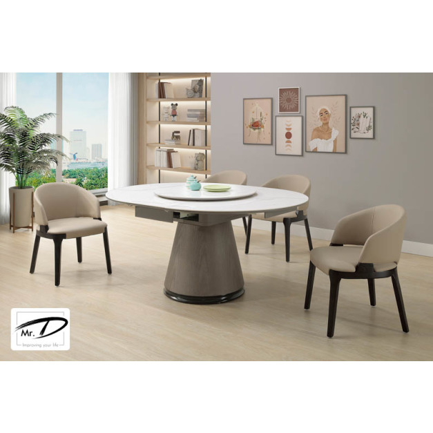 B2164 483-01 維克斯5.2尺岩板伸縮圓餐桌 (轉盤75cm)