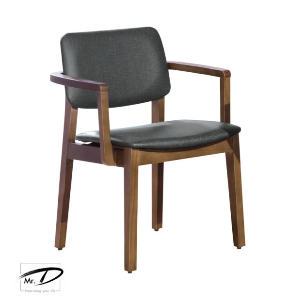 B2268 524-03 莫德淺胡桃雙扶手亞麻皮餐椅 (藍灰皮)