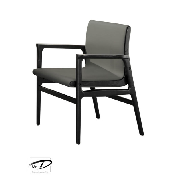 B2123 468-05 約瑟夫實木雙扶手椅 (灰色皮)