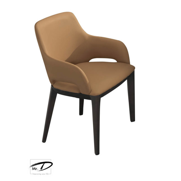 B2163 482-06 羅蘭德實木餐椅 (淺咖啡皮)