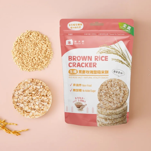 全素。生機黑麥玫瑰鹽糙米餅 60g/包，10包箱入組，100%純糙米，非油炸，輕食低鈉，全齡健康零食