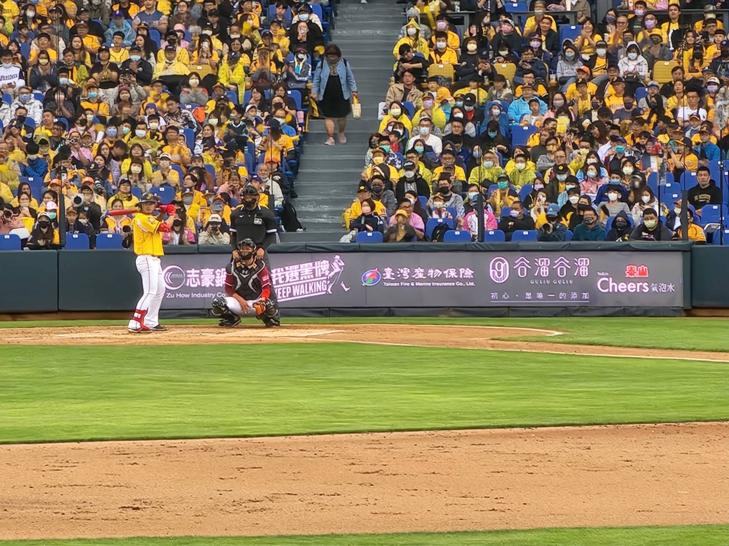 谷溜谷溜在中信兄弟主場洲際棒球場本壘板後方露出