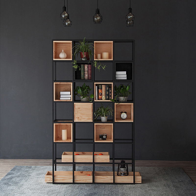 工業風鐵架木箱屏風櫃(5方盒+4層板+3長方半盒)-可訂製(此為訂製商品下訂製作至到貨約30天)