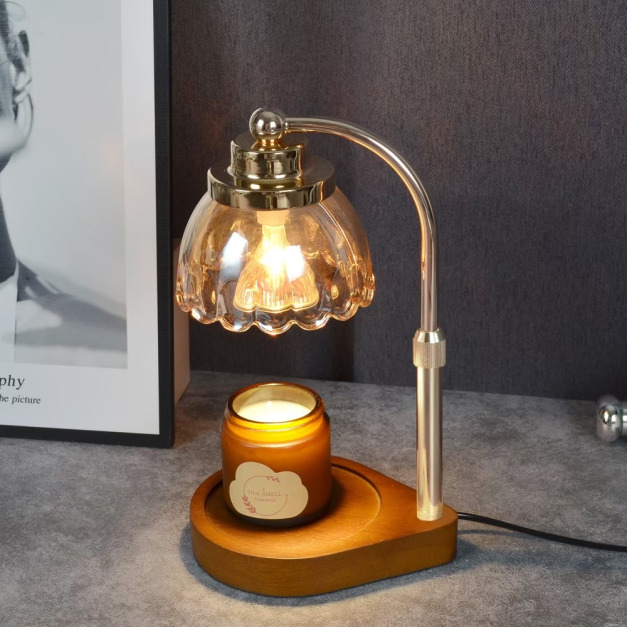 【暴躁貓】可調光可定時可升降 送兩個燈泡 玻璃花燈罩木質融蠟燈 蠟燭燈 融燭燈 蠟燭暖燈 香氛蠟燭燈 蠟燭燈 融燭燈