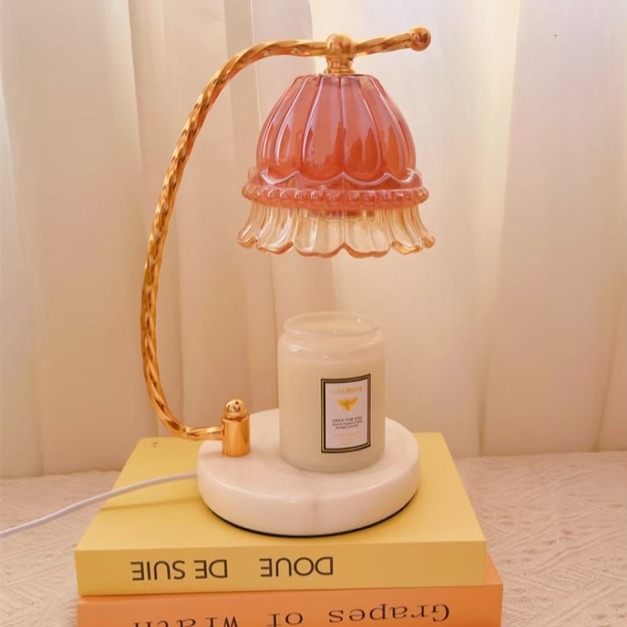 【暴躁貓】可調光可定時可升降 送兩個燈泡 玻璃花燈罩木質融蠟燈 蠟燭燈 融燭燈 蠟燭暖燈 香氛蠟燭燈 蠟燭燈 融燭燈