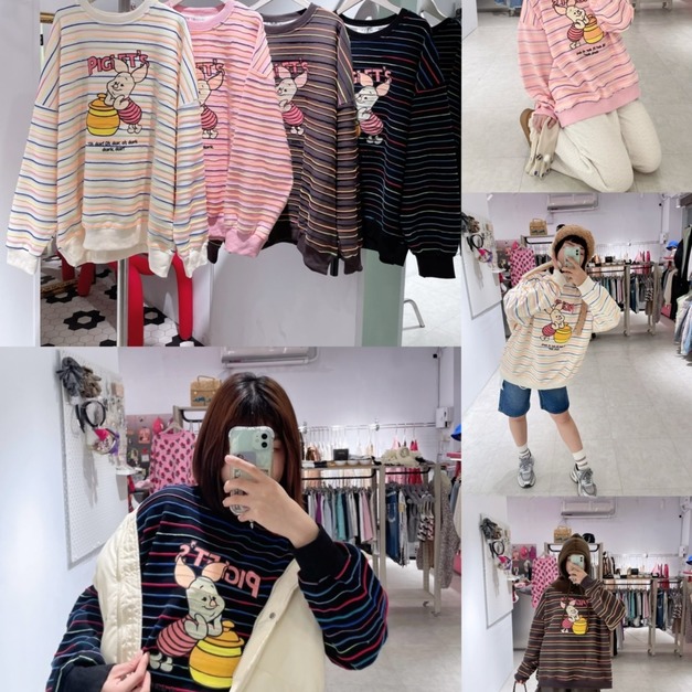 韓國立體條紋卡通TEE