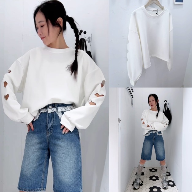 韓國愛心洞洞袖TEE