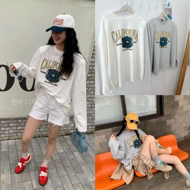 韓國印花薄款大學TEE