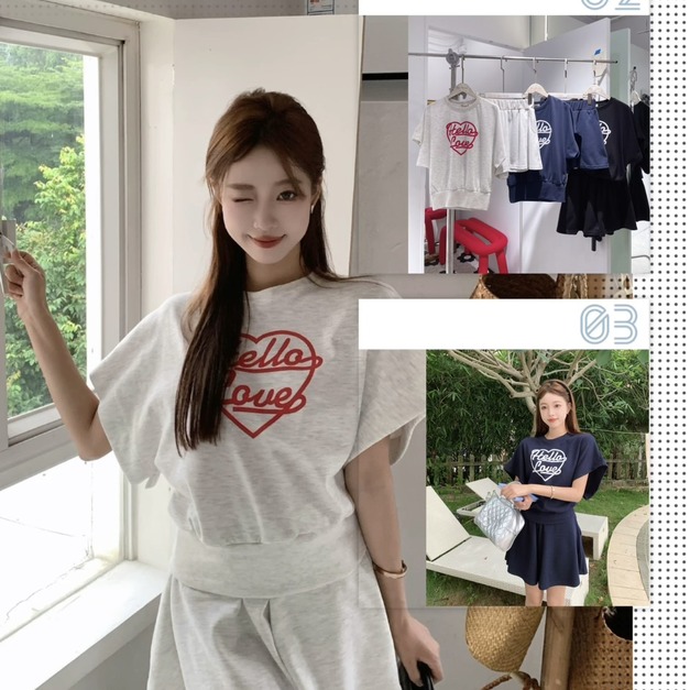 韓國愛心字母飛袖休閒套裝