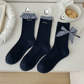 韓國甜美花邊格子蓬蓬蝴蝶結中筒襪~組合價賣場任選3雙200