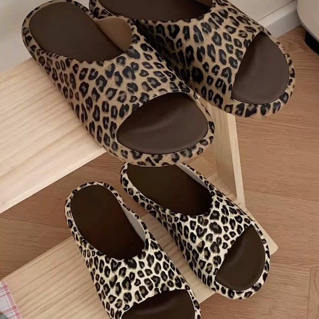 時尚豹紋居家室內外穿沙灘涼鞋拖鞋