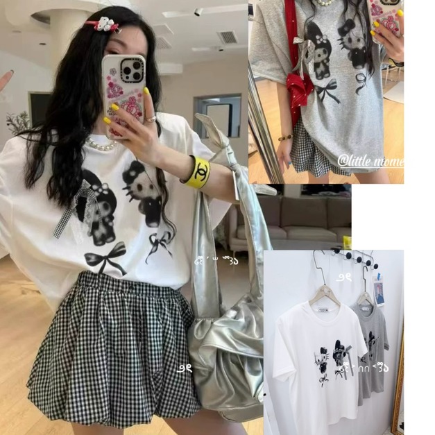 韓國趣味KT貓咪立體蝴蝶結TEE
