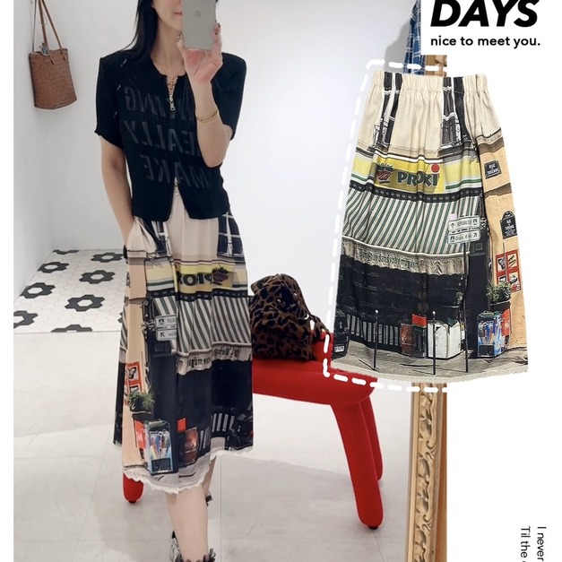 6折出清~個性風景圖蕾絲花邊裙