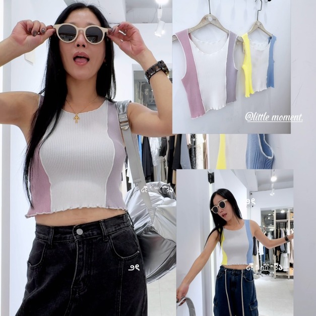 外流拼接木耳背心