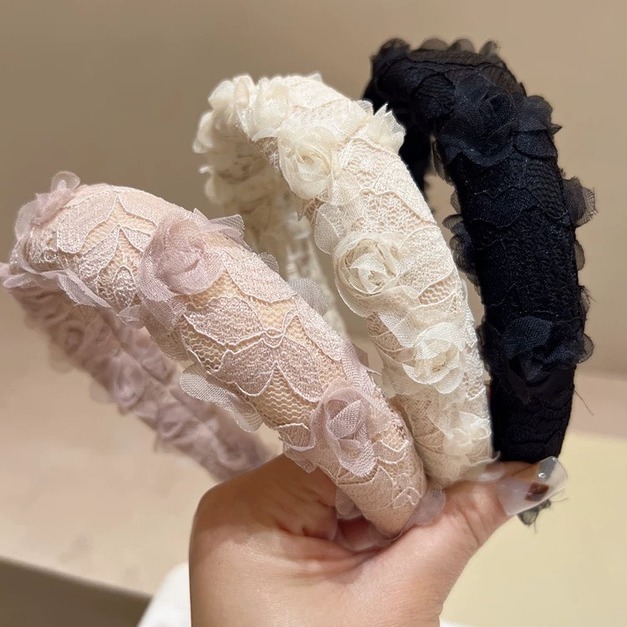 蕾絲花朵寬髮箍