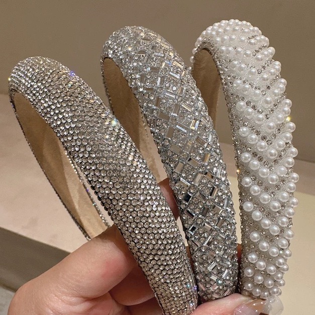 經典重工閃亮滿鑽珍珠髮箍