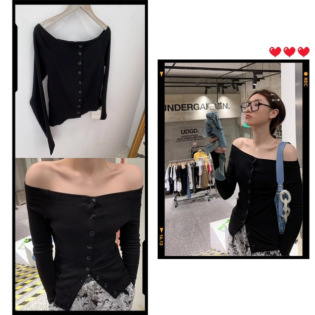 法式不規則一字領上衣