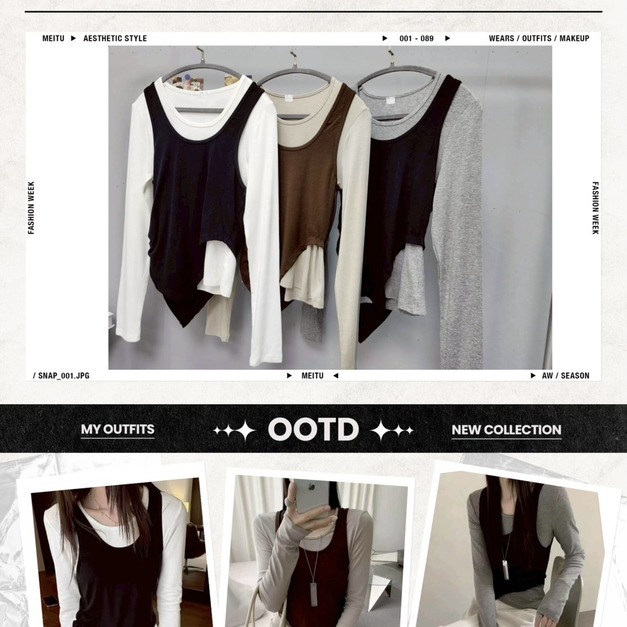 真兩件下斜拼色TEE