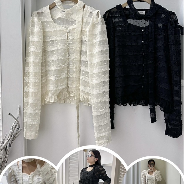 韓國MINI繞脖木耳邊點點襯衫