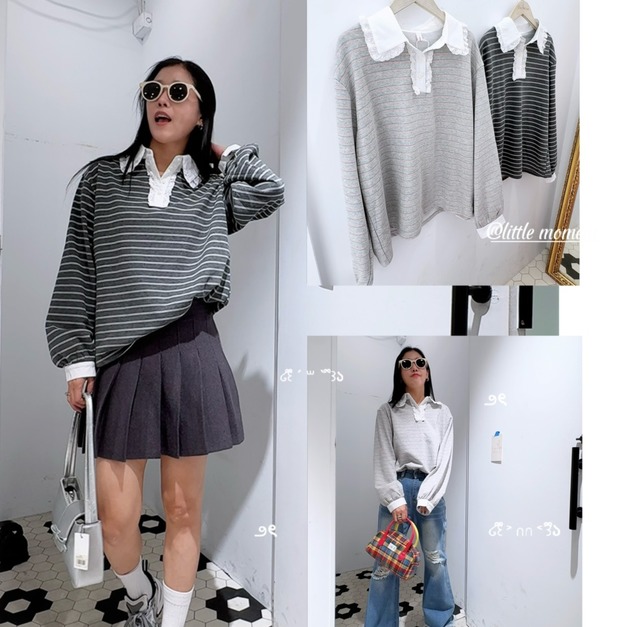 拼接蕾絲領POLO衫