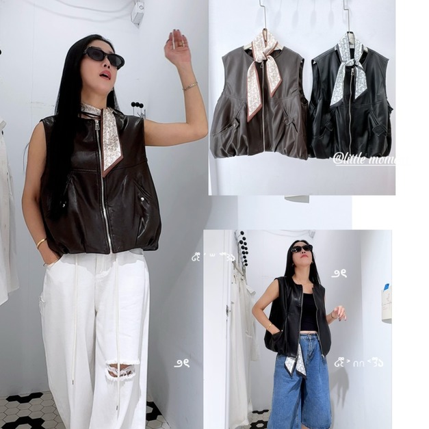 簡極小羊皮手感皮革背心