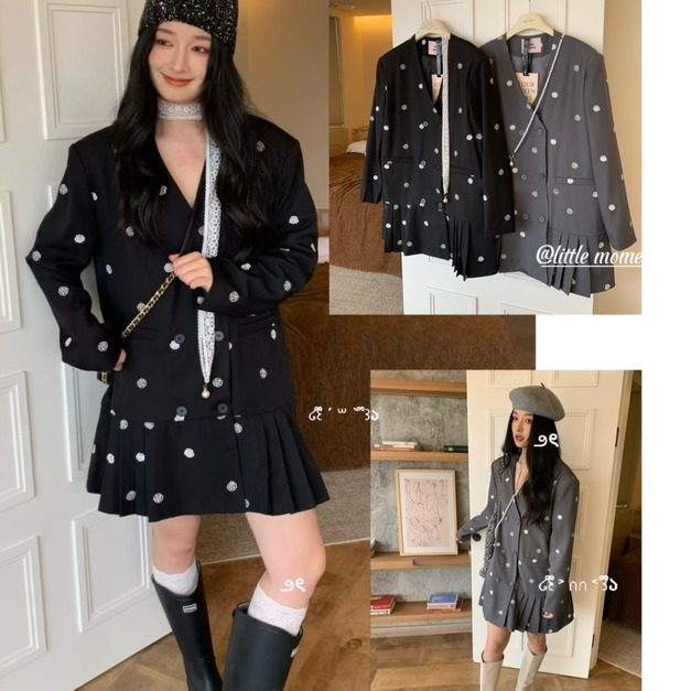 韓國山茶花裙襬西裝佯裝外套