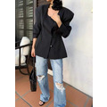 法式U領收腰氣質西裝上衣外套+脖花_8