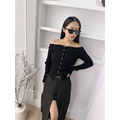 露思妹妹同款～韓國BAZA珍珠釦捲邊上衣_4
