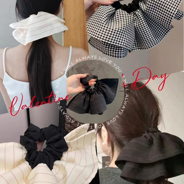 小物分享～韓系雙層條紋裙擺大腸圈馬尾髮繩