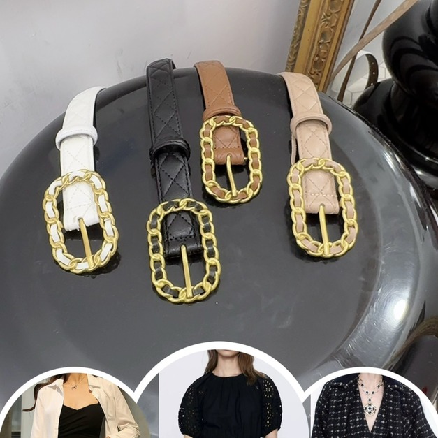 小香格紋真皮皮帶