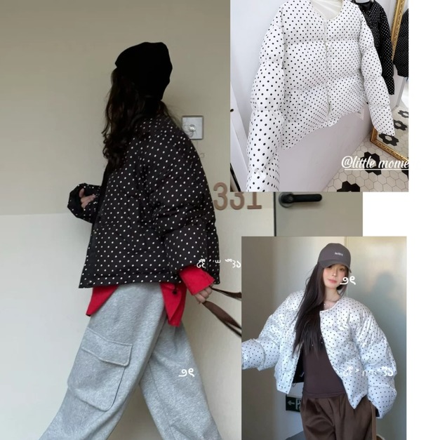 復古波點短款羽絨棉外套