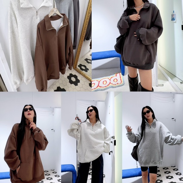 拉鍊翻領口袋休閒上衣