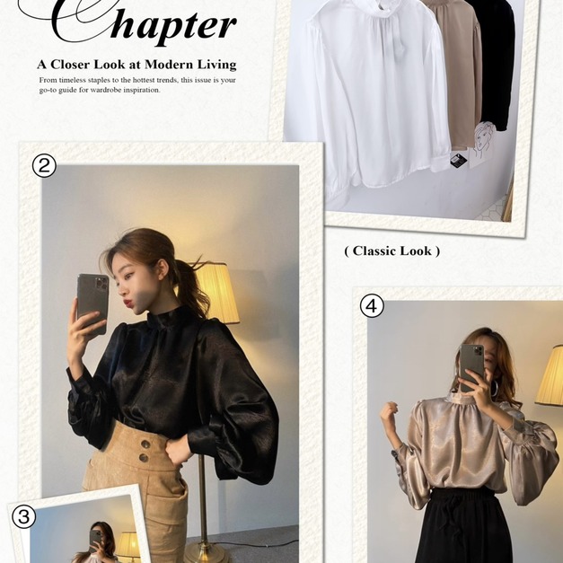 法式優雅光澤感燈籠袖緞面